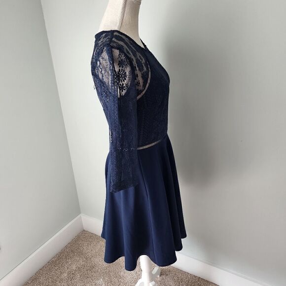 City Triangles Lace Overlay Sheer Arm Midi Fit And Flare Dress Size 7 - Picture 4 of 8